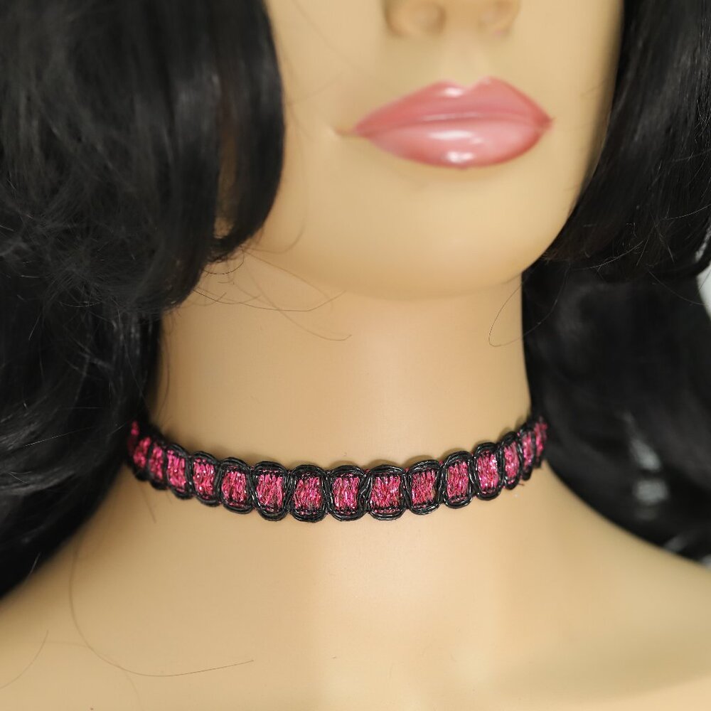 Dark Pink and Black Choker Adjustable Elegant Lace Chokers  (#15)